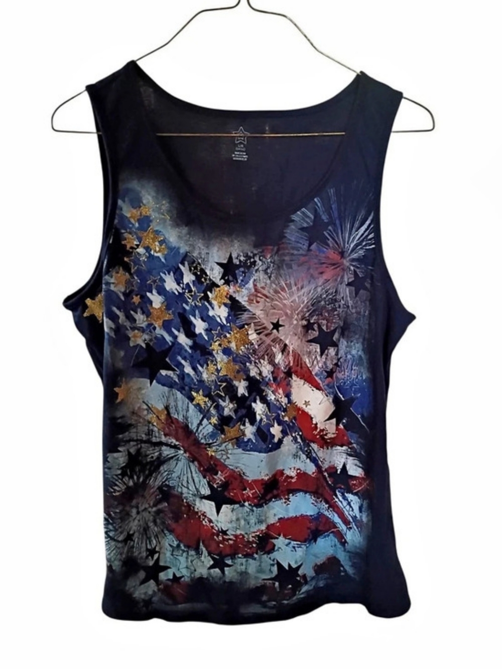 Abstract American Flag Tank Top in Black & Blue Like New